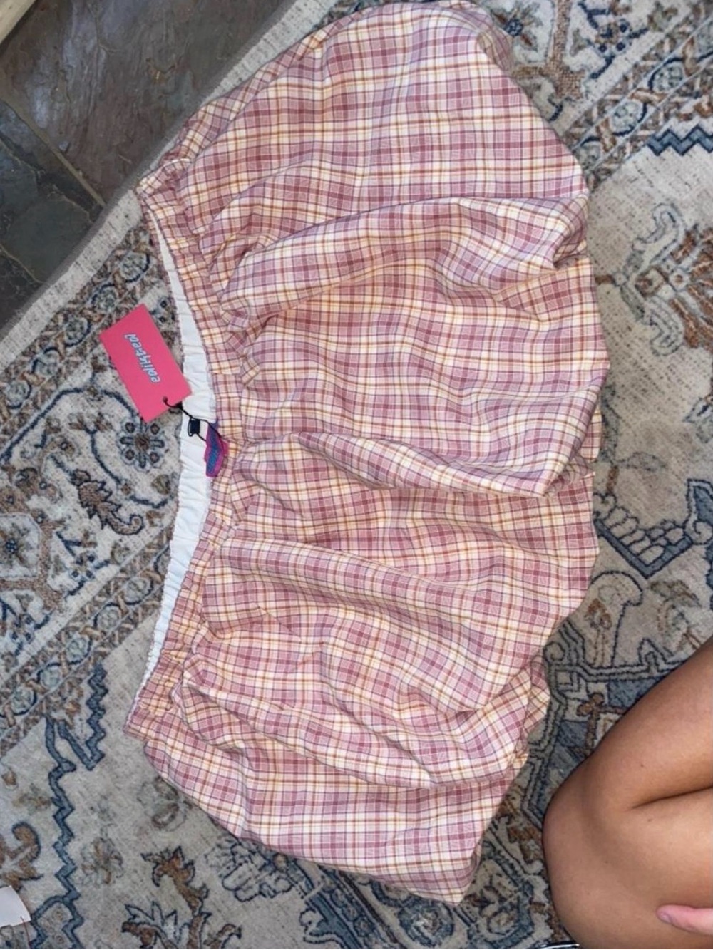 Edikted Pink and Yellow Plaid Mini Skirt